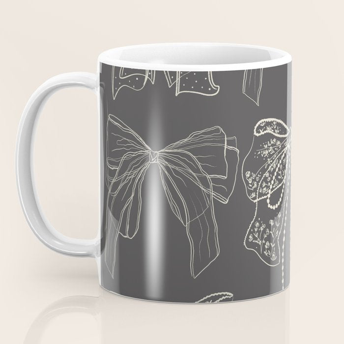 Romantic Bows Gray Pattern Coffee Mug Gallery Image 3