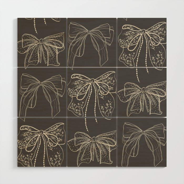 Romantic Bows Gray Pattern Wood Wall Art Gallery Image 1
