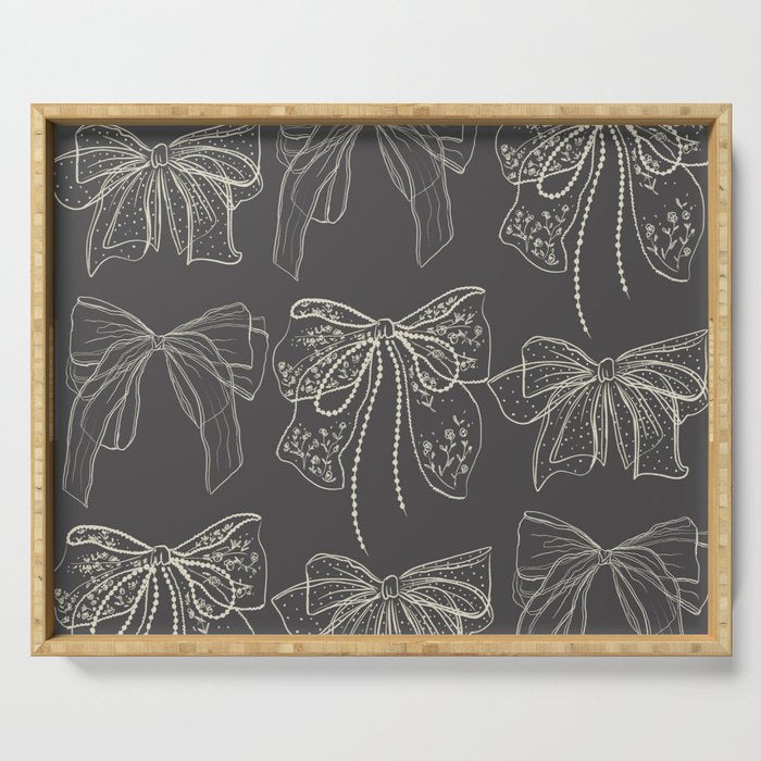 Romantic Bows Gray Pattern Serving Tray Gallery Image 1
