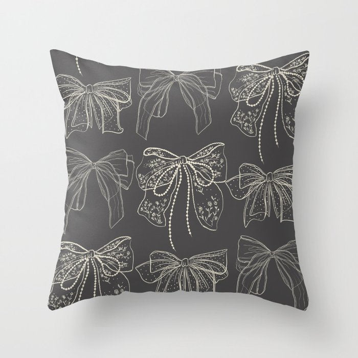 Romantic Bows Gray Pattern Throw Pillow Gallery Image 6