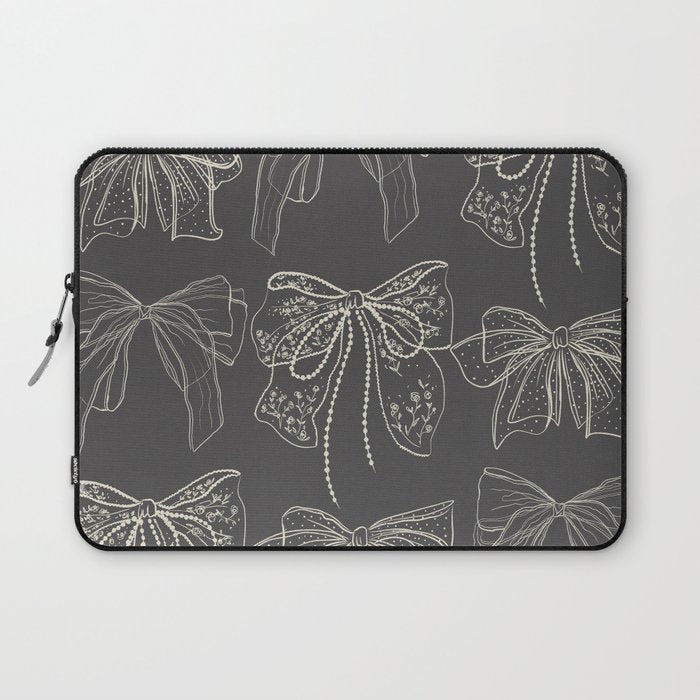 Romantic Bows Gray Pattern Laptop Sleeve Gallery Image 1