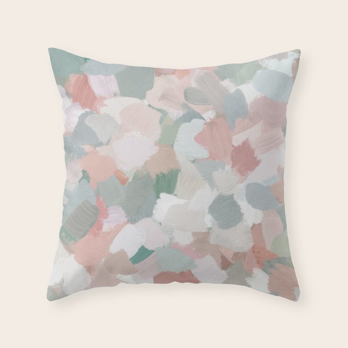 Paris Peonies - Coral Peach Pink Sage Green Mint Spring Flowers Abstract Nature Painting Art Throw Pillow Gallery Image 1