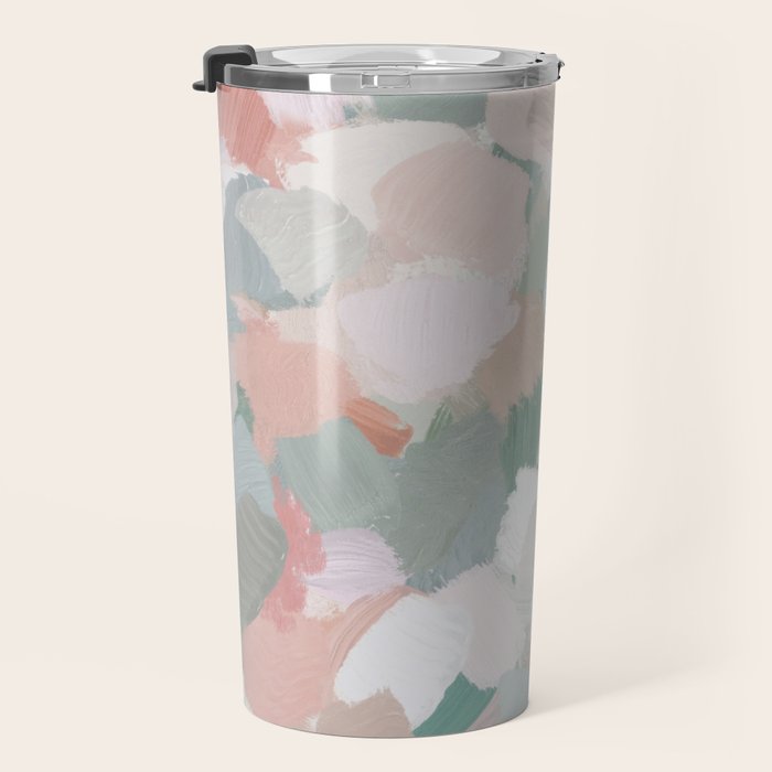 Paris Peonies - Coral Peach Pink Sage Green Mint Spring Flowers Abstract Nature Painting Art Travel Mug Gallery Image 3