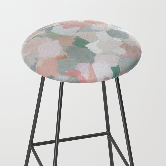 Paris Peonies - Coral Peach Pink Sage Green Mint Spring Flowers Abstract Nature Painting Art Stool Gallery Image 2