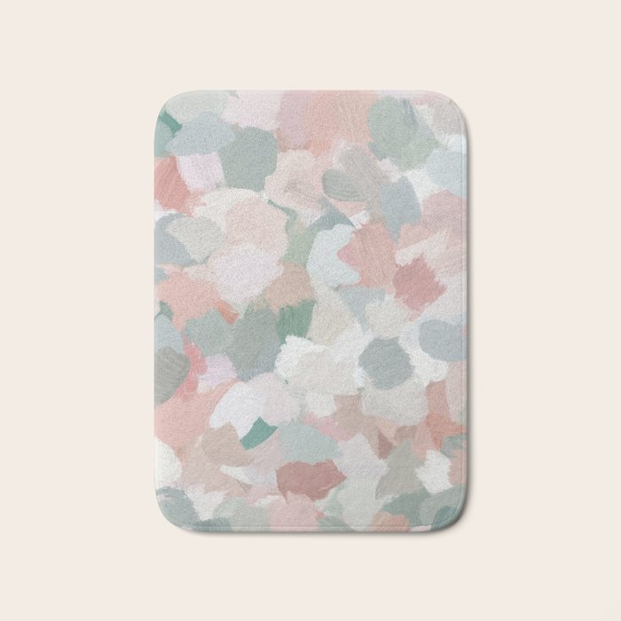 Paris Peonies - Coral Peach Pink Sage Green Mint Spring Flowers Abstract Nature Painting Art Bath Mat Gallery Image 1