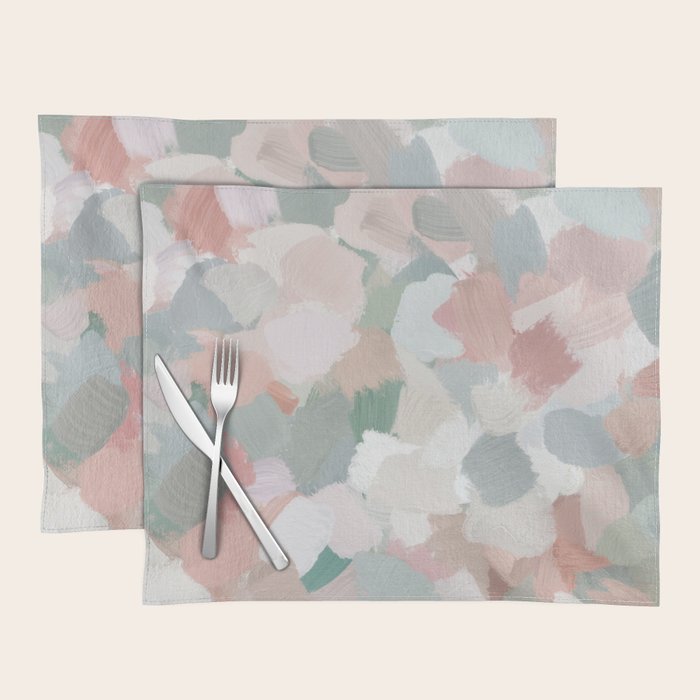 Paris Peonies - Coral Peach Pink Sage Green Mint Spring Flowers Abstract Nature Painting Art Placemat Gallery Image 1