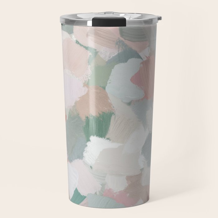Paris Peonies - Coral Peach Pink Sage Green Mint Spring Flowers Abstract Nature Painting Art Travel Mug Gallery Image 1