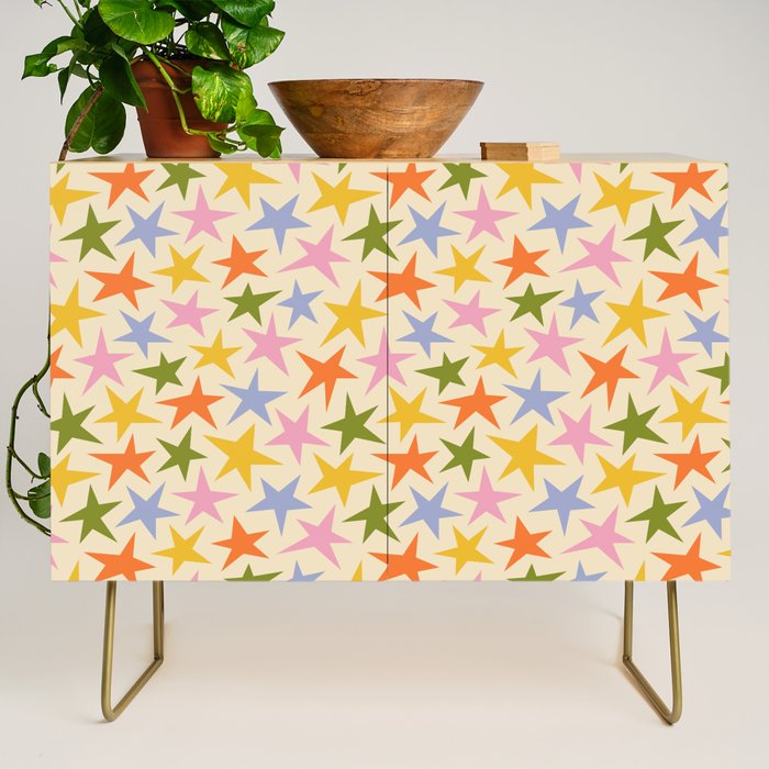 Colorful retro star shape art pattern Credenza Gallery Image 1