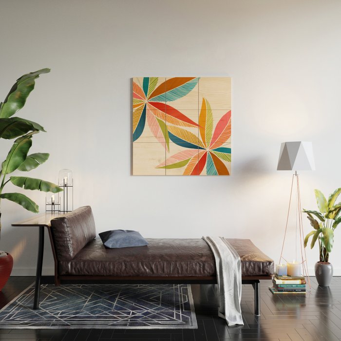 Multicolorful Leaf Design Wood Wall Art Gallery Image 2
