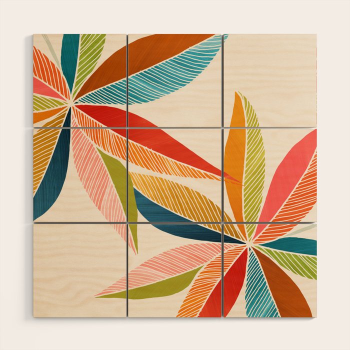 Multicolorful Leaf Design Wood Wall Art Gallery Image 1