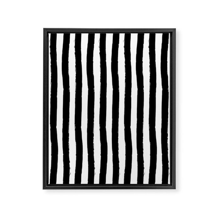Black and White Cabana Stripes Palm Beach Preppy Framed Canvas Print Gallery Image 1