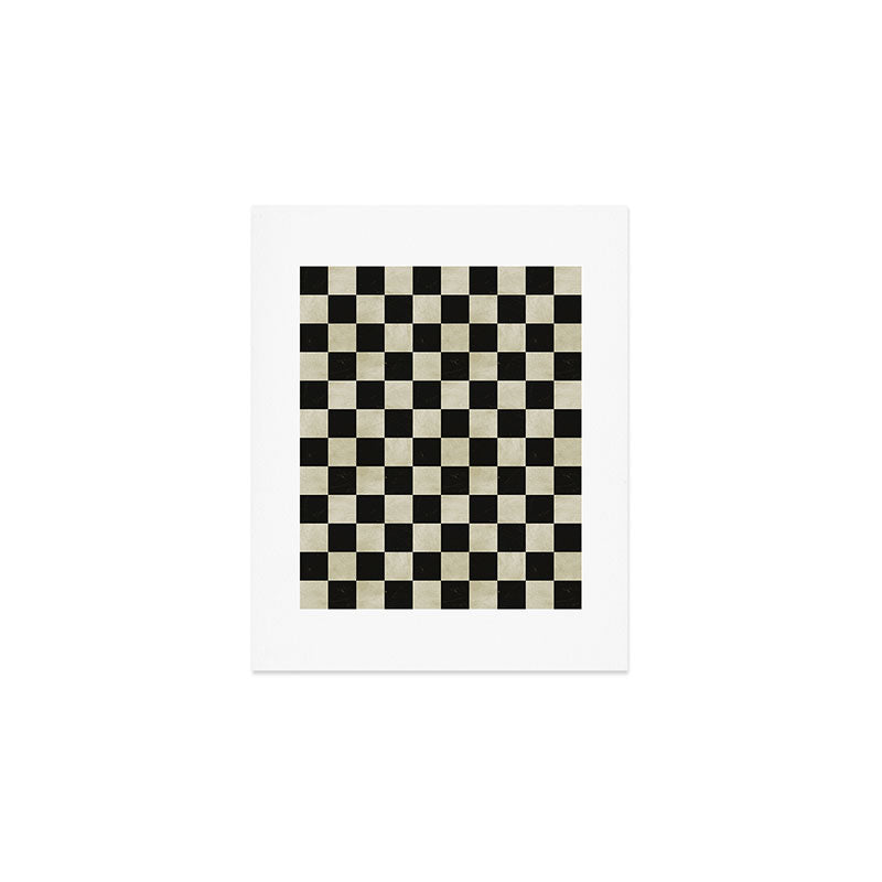 Distressed Black and White Checkerboard Pattern Art Print Gallery Image 1