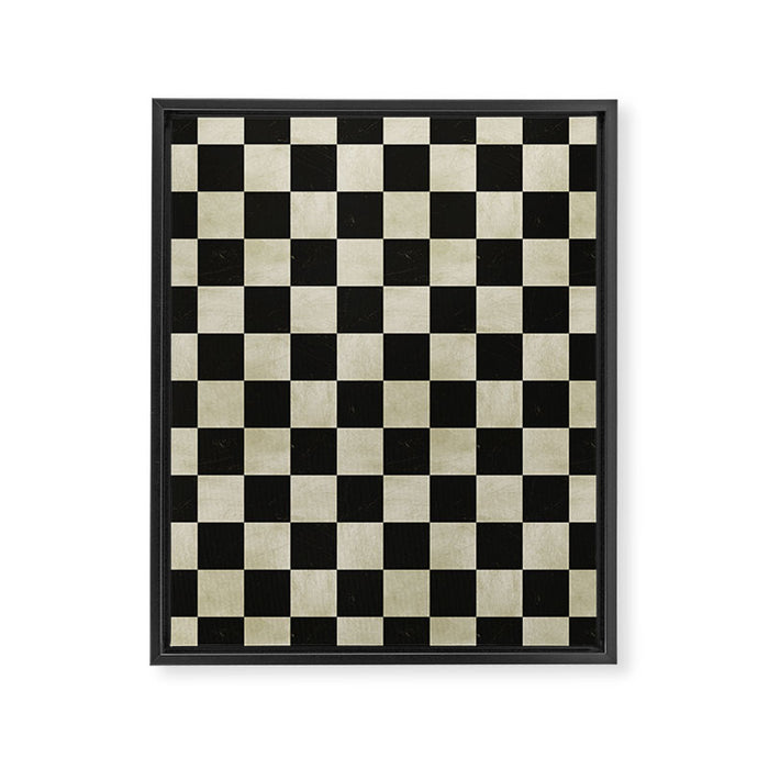 Distressed Black and White Checkerboard Pattern Framed Canvas Print Gallery Image 1