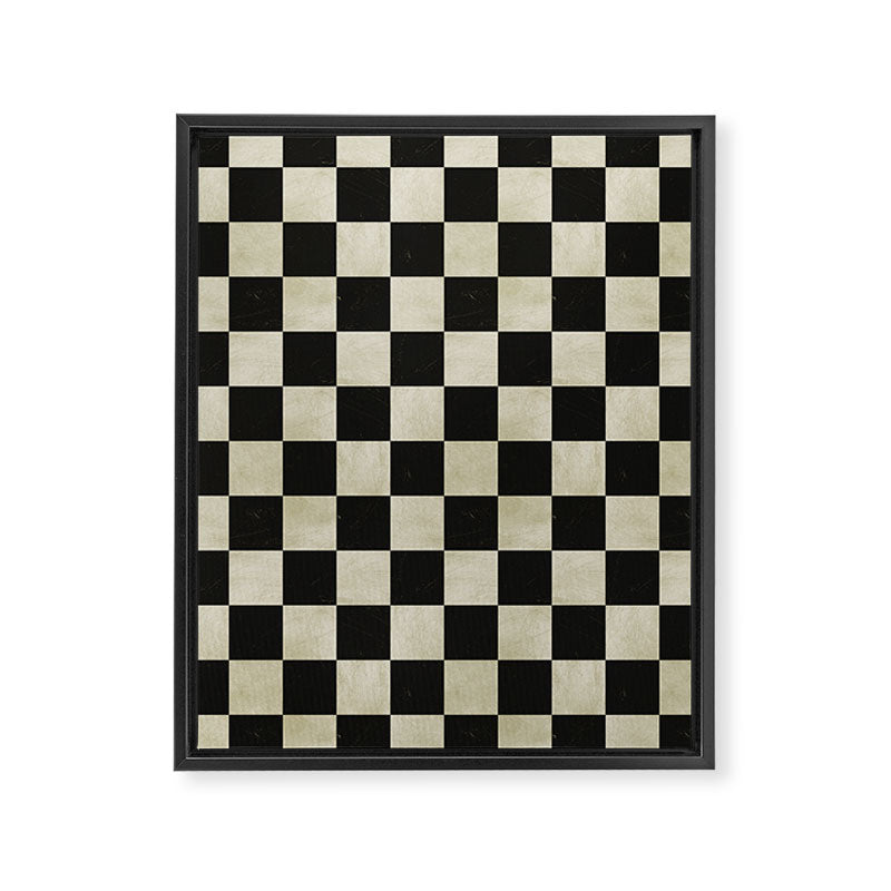 Distressed Black and White Checkerboard Pattern Framed Canvas Print Gallery Image 8