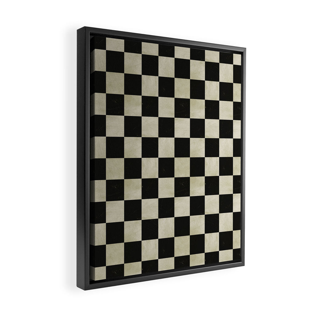 Distressed Black and White Checkerboard Pattern Framed Canvas Print Gallery Image 2