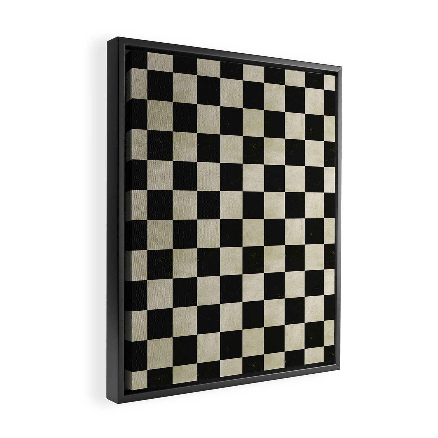 Distressed Black and White Checkerboard Pattern Framed Canvas Print Gallery Image 2