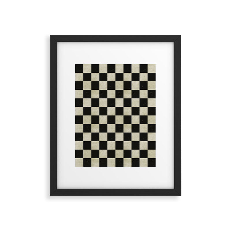 Distressed Black and White Checkerboard Pattern Framed Art Print Gallery Image 6