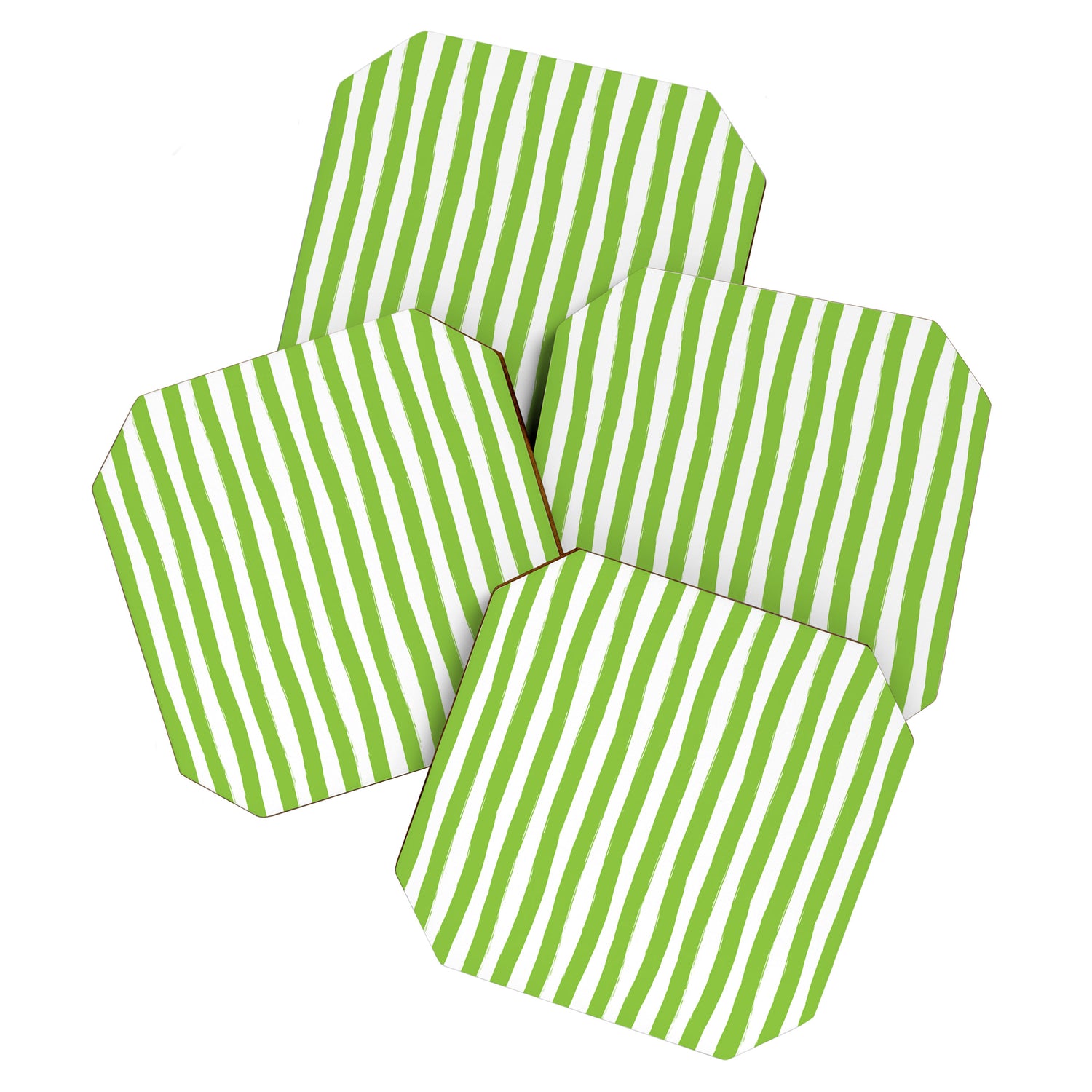 Green and White Cabana Stripes Palm Beach Preppy Coaster Gallery Image 1
