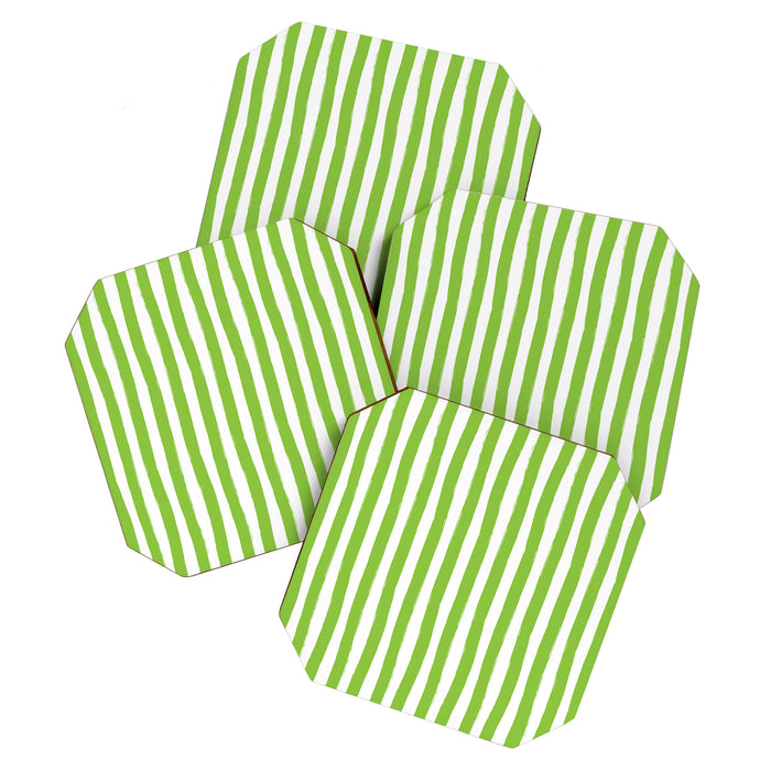 Green and White Cabana Stripes Palm Beach Preppy Coaster Gallery Image 1