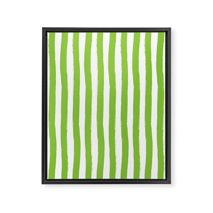 Green and White Cabana Stripes Palm Beach Preppy Framed Canvas Print Gallery Image 1