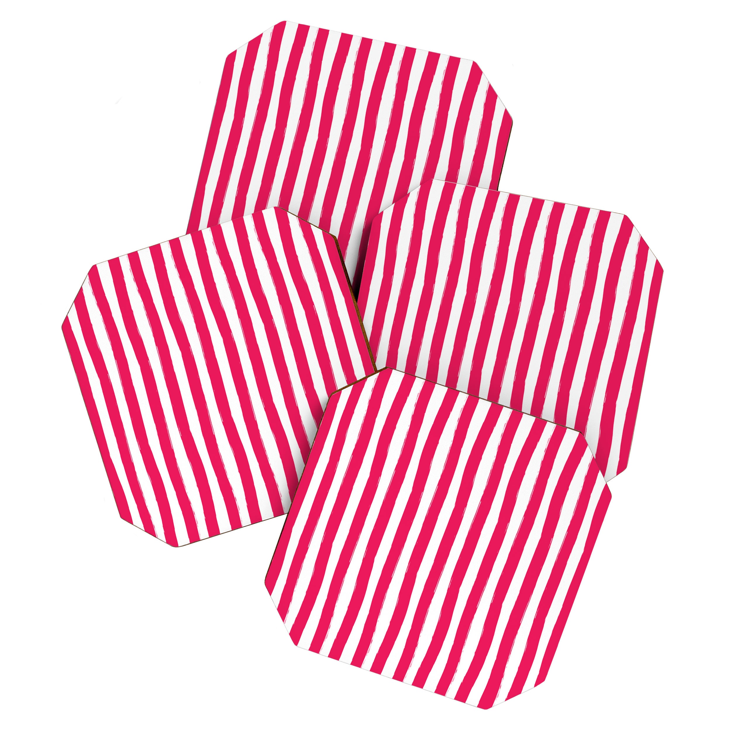 Red and White Cabana Stripes Palm Beach Preppy Coaster Gallery Image 1