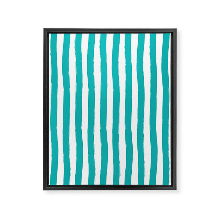 Turquoise and White Cabana Stripes Palm Beach Preppy Framed Canvas Print Gallery Image 1