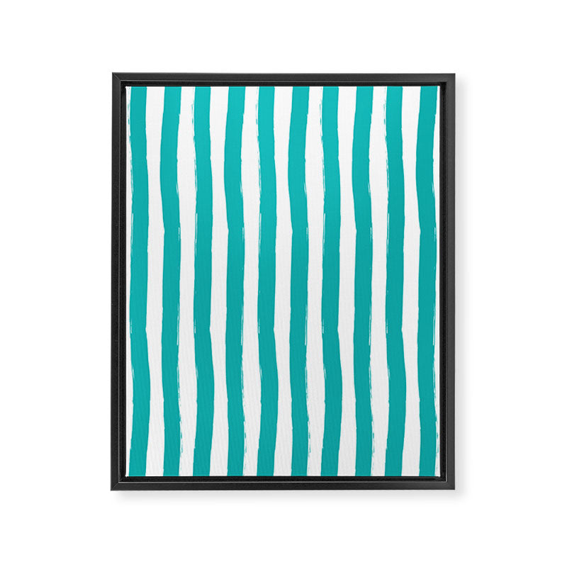 Turquoise and White Cabana Stripes Palm Beach Preppy Framed Canvas Print Gallery Image 8