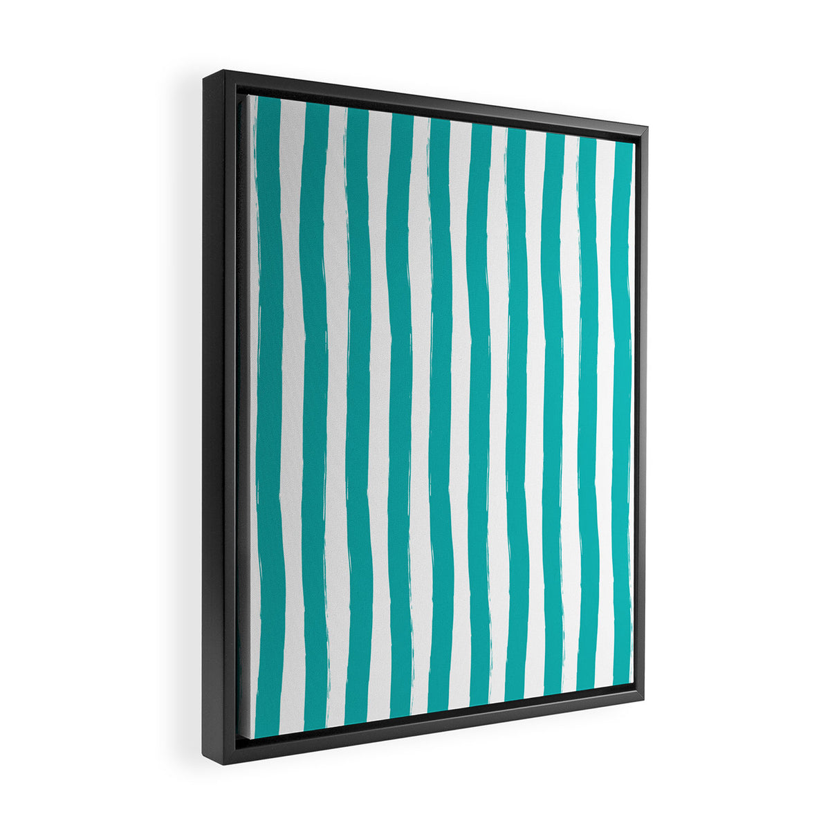 Turquoise and White Cabana Stripes Palm Beach Preppy Framed Canvas Print Gallery Image 2