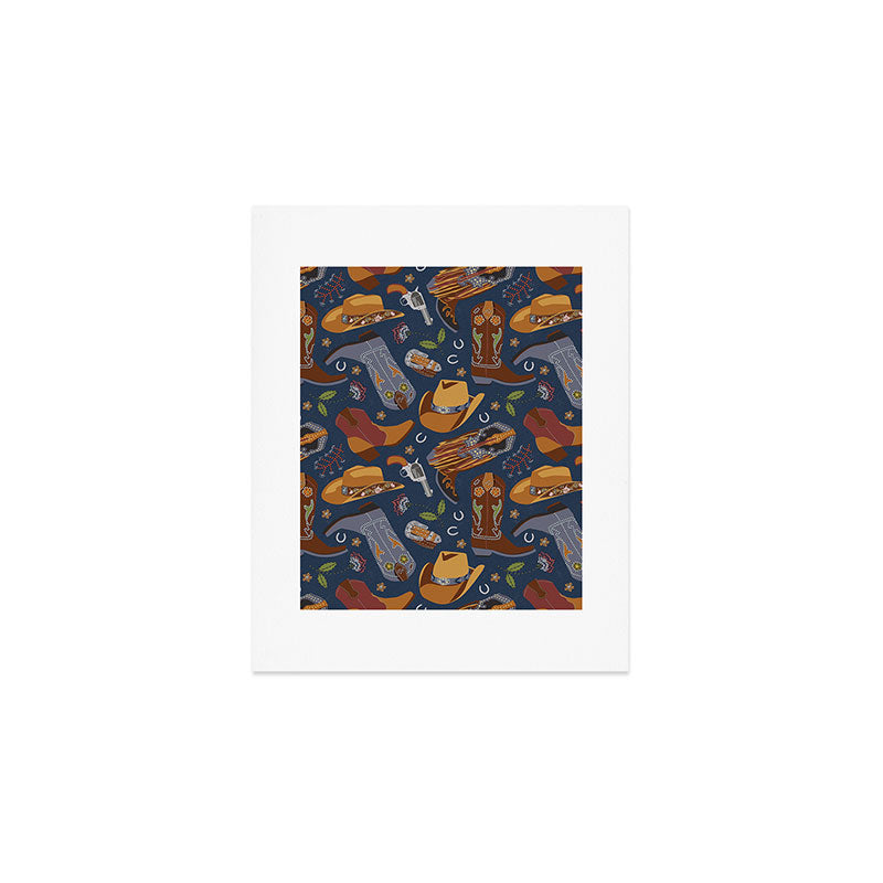 Embroidered cowgirls | Blue Art Print Gallery Image 1