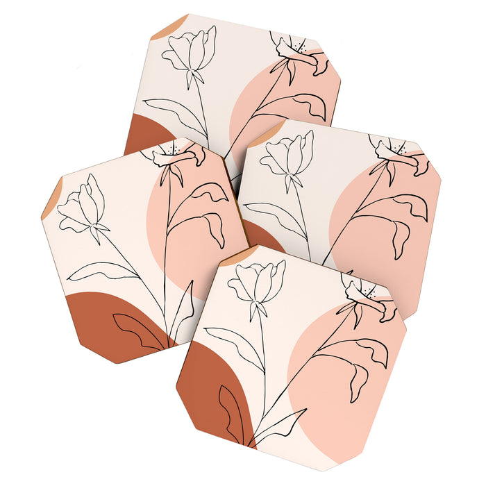 Poppies line drawing Coaster Gallery Image 1