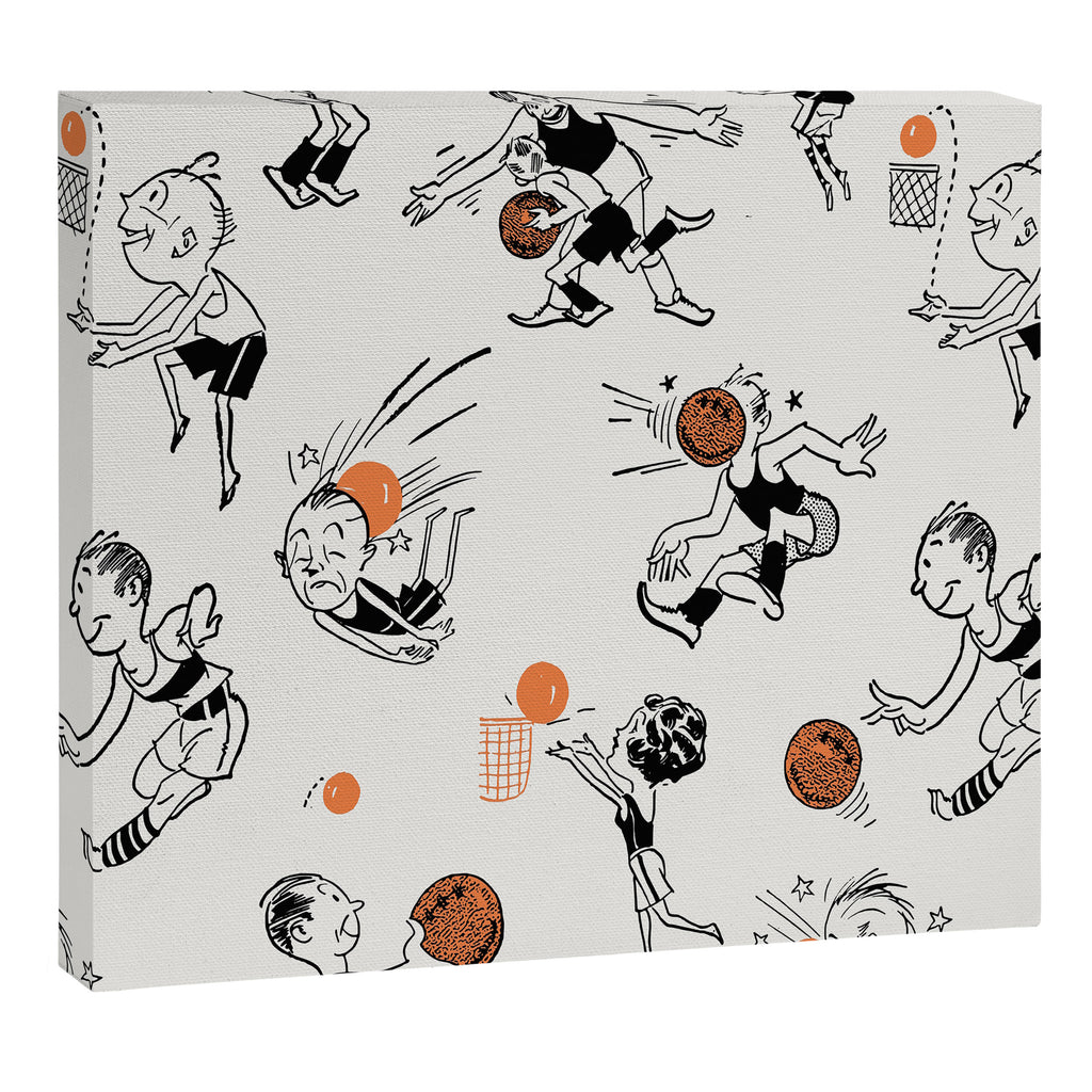 Basketball Fun Comic Illustration Pattern with Balls on Grey Background Canvas Print Gallery Image 8
