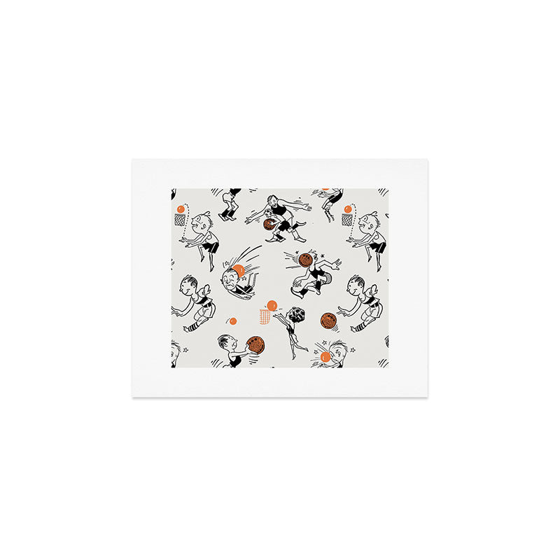 Basketball Fun Comic Illustration Pattern with Balls on Grey Background Art Print Gallery Image 1