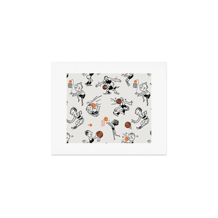 Basketball Fun Comic Illustration Pattern with Balls on Grey Background Art Print Gallery Image 1