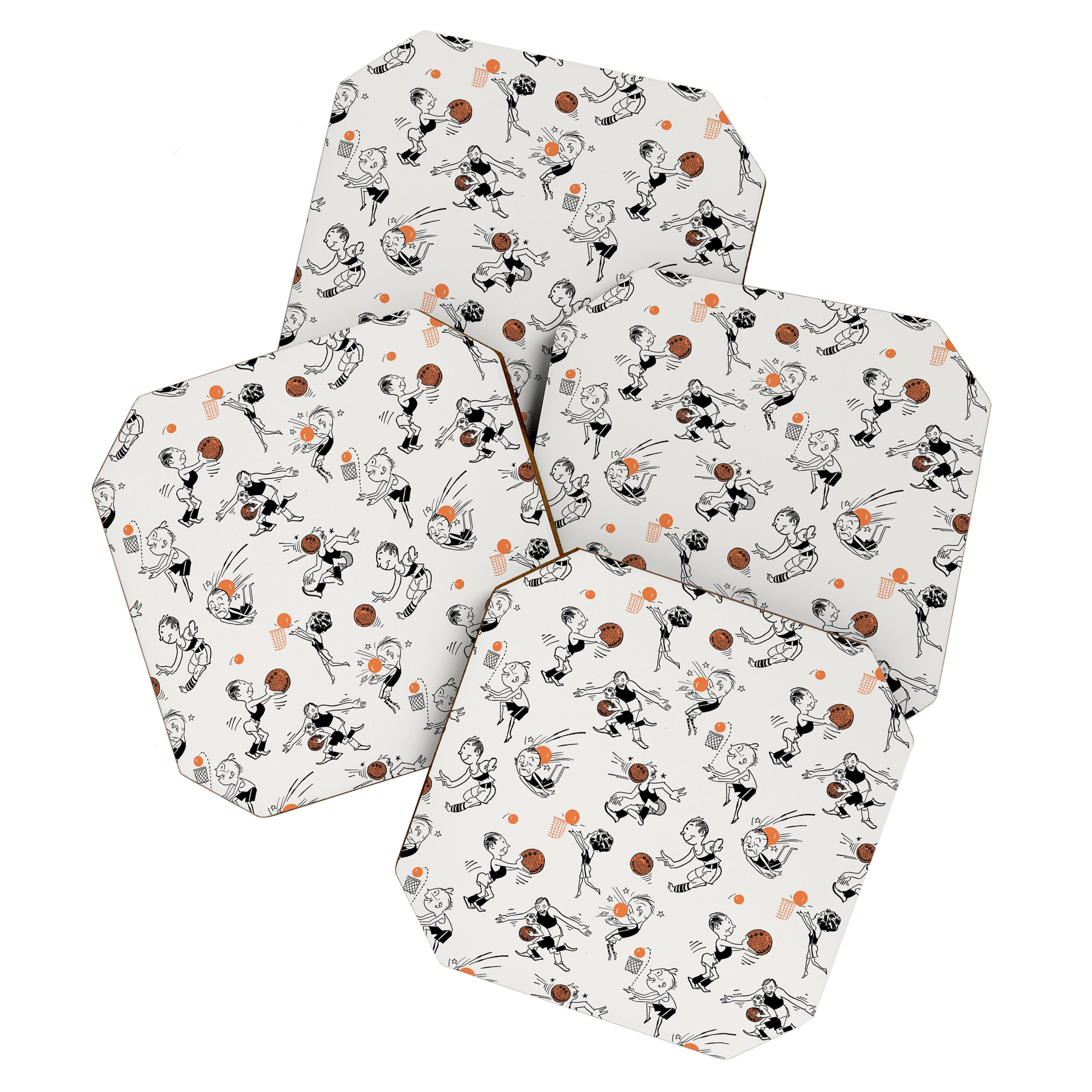 Basketball Fun Comic Illustration Pattern with Balls on Grey Background Coaster Gallery Image 1