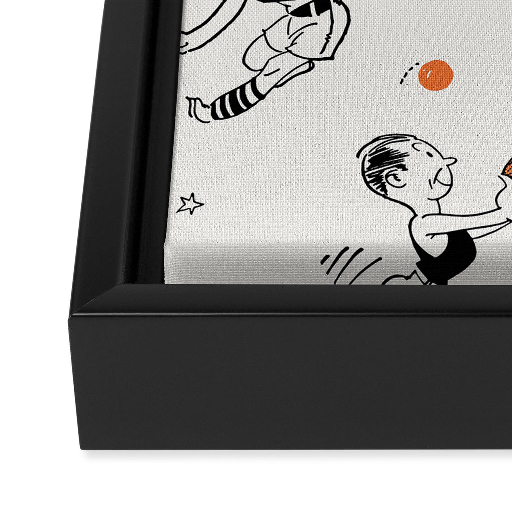Basketball Fun Comic Illustration Pattern with Balls on Grey Background Framed Canvas Print Gallery Image 3