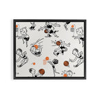 Basketball Fun Comic Illustration Pattern with Balls on Grey Background Framed Canvas Print Gallery Image 2