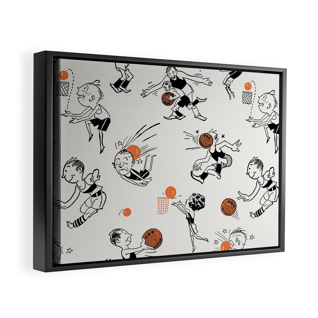 Basketball Fun Comic Illustration Pattern with Balls on Grey Background Framed Canvas Print Gallery Image 8