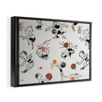Basketball Fun Comic Illustration Pattern with Balls on Grey Background Framed Canvas Print Gallery Image 8