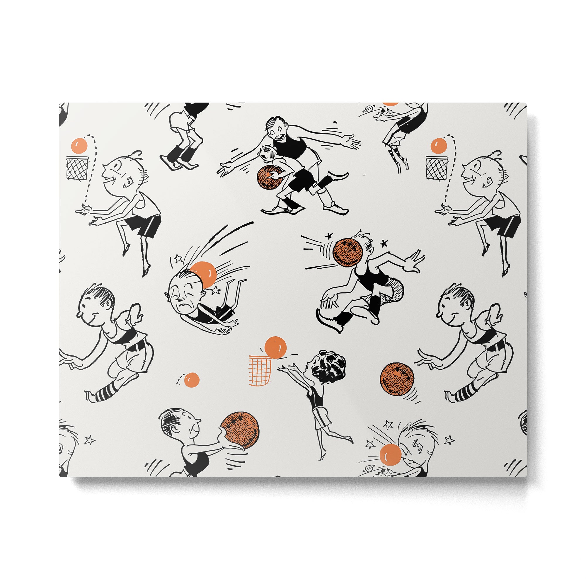 Basketball Fun Comic Illustration Pattern with Balls on Grey Background Metal Print Gallery Image 4