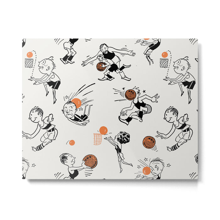 Basketball Fun Comic Illustration Pattern with Balls on Grey Background Metal Print Gallery Image 1