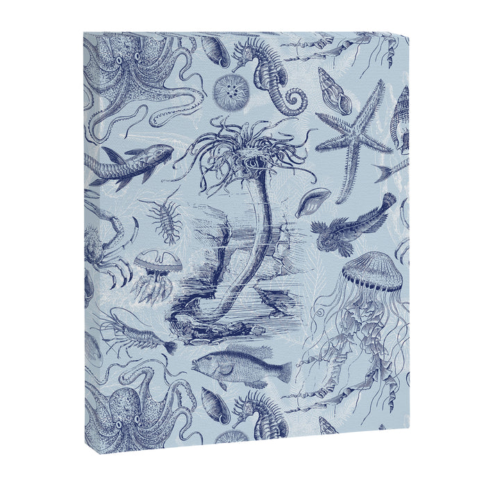 Coral Reef Life Underwater Sea Scene Blue Monochromatic Toile Pattern  Canvas Print Gallery Image 1