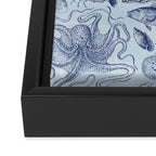 Coral Reef Life Underwater Sea Scene Blue Monochromatic Toile Pattern  Framed Canvas Print Gallery Image 3