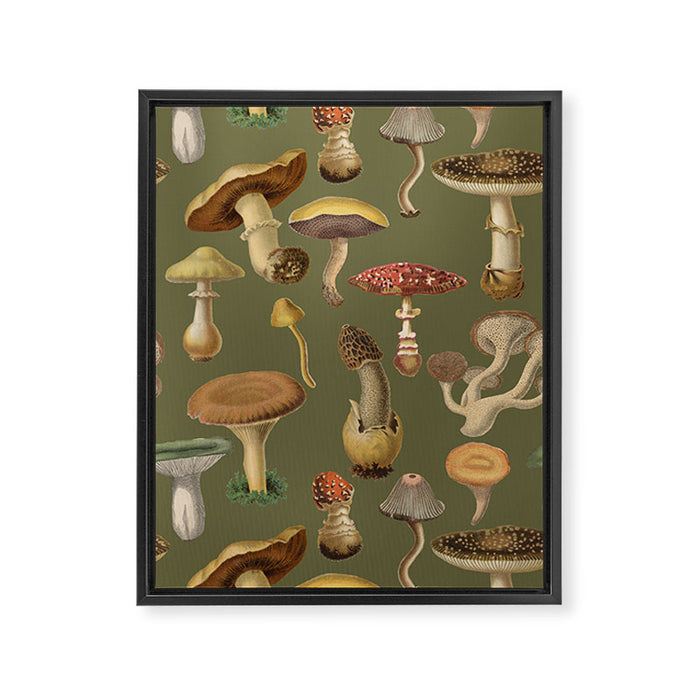 Forest Mushroom Goblincore Aesthetic Pattern - Lichen Green  Framed Canvas Print Gallery Image 1