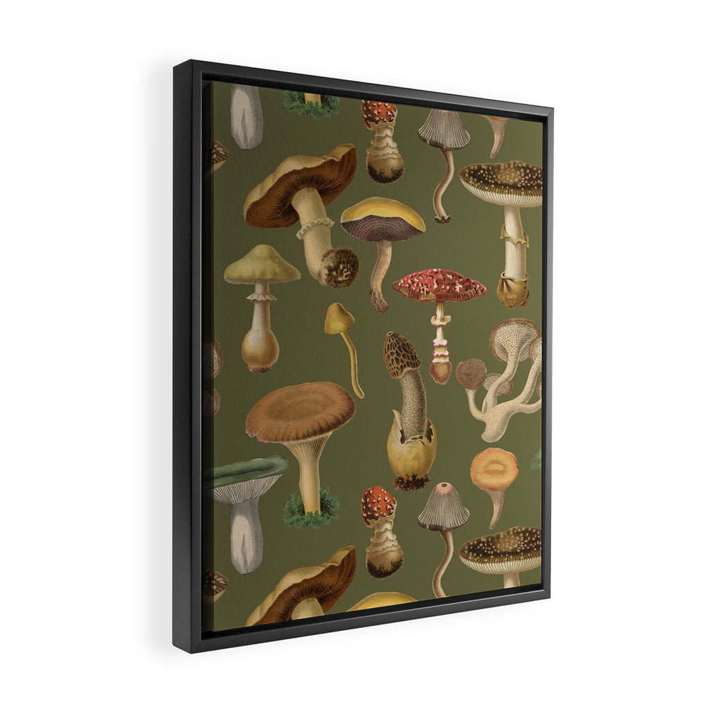 Forest Mushroom Goblincore Aesthetic Pattern - Lichen Green  Framed Canvas Print Gallery Image 2