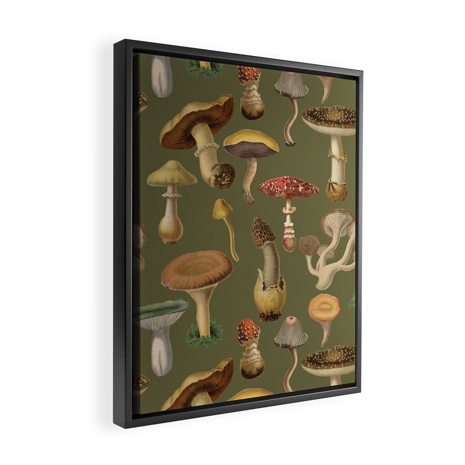 Forest Mushroom Goblincore Aesthetic Pattern - Lichen Green  Framed Canvas Print Gallery Image 2