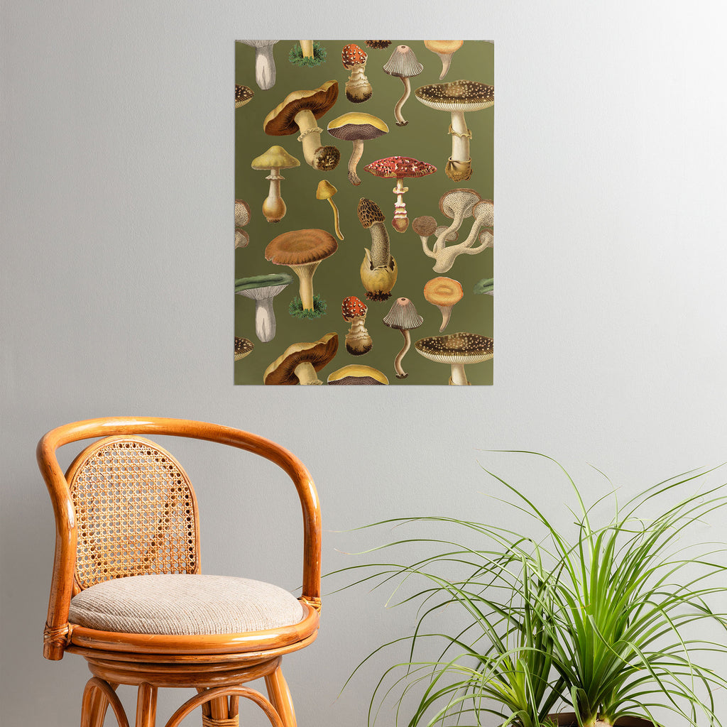 Forest Mushroom Goblincore Aesthetic Pattern - Lichen Green  Poster Gallery Image 3