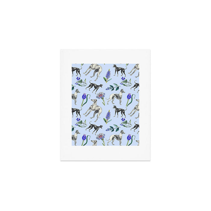 GREYHOUND DOGS and Blue Meadow Botanical Pattern  Art Print Gallery Image 1