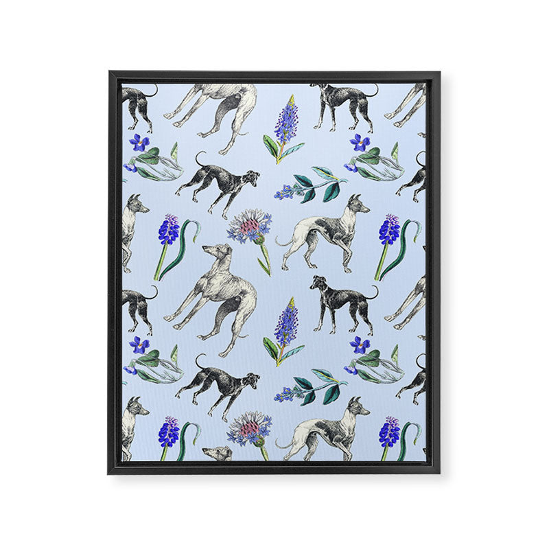 GREYHOUND DOGS and Blue Meadow Botanical Pattern  Framed Canvas Print Gallery Image 8