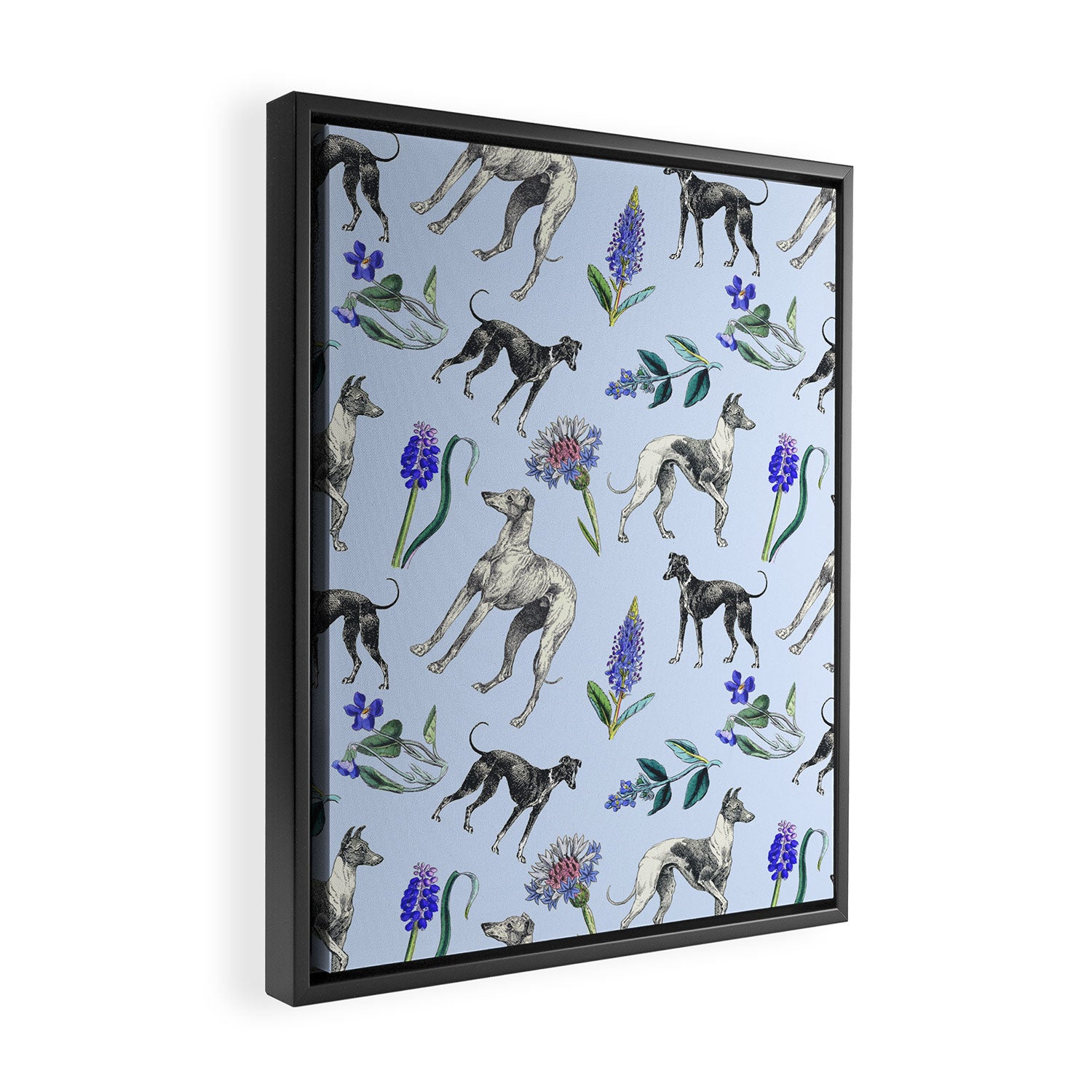 GREYHOUND DOGS and Blue Meadow Botanical Pattern  Framed Canvas Print Gallery Image 2