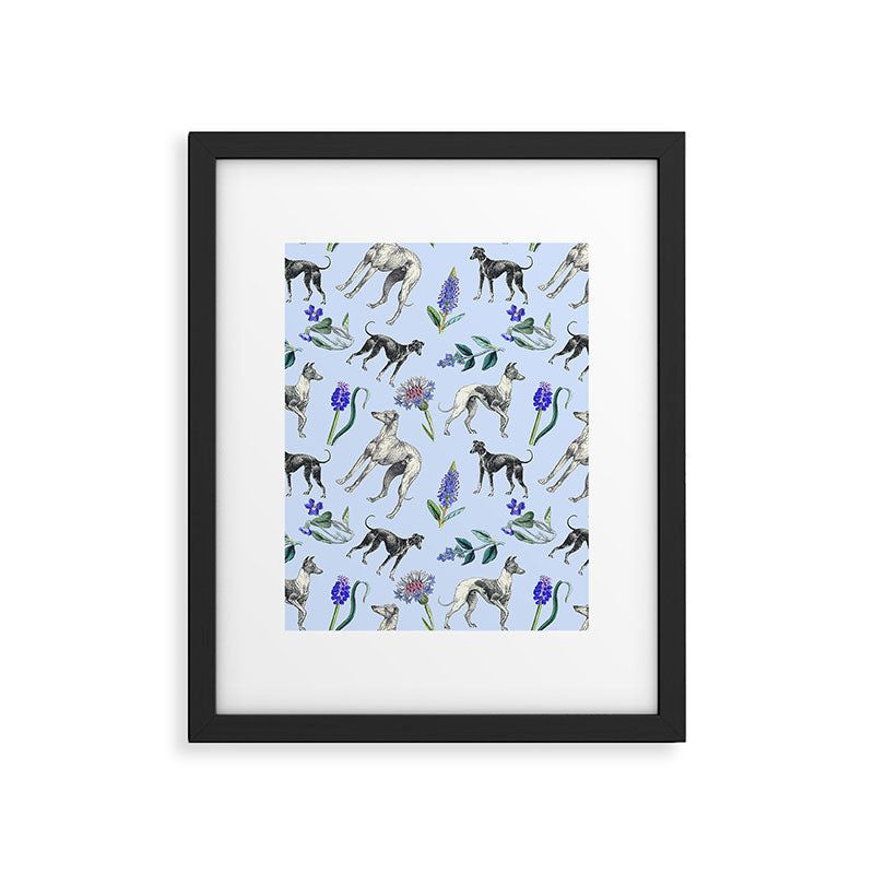 GREYHOUND DOGS and Blue Meadow Botanical Pattern  Framed Art Print Gallery Image 6
